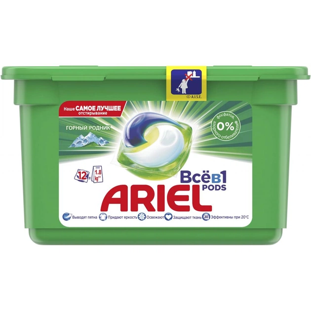 Капсули для прання Ariel Pods Все-в-1 Гірське джерело 12 шт. (4015600949709) - зображення 1
