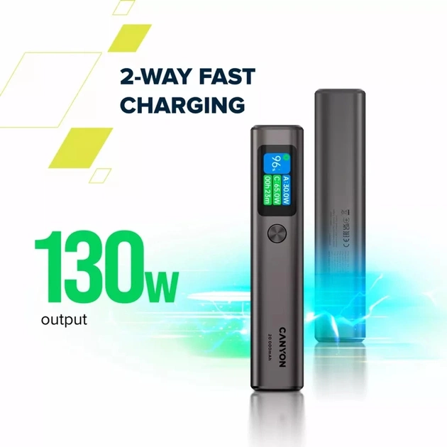 Батарея універсальна Canyon 20000mAh OnPower 230 TFT PD/130W Dark Grey (CNS-CPB230DG) - зображення 11