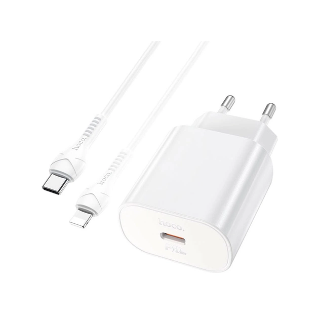 Зарядний пристрій HOCO N22 Jetta USB-C PD25W + cable USB-C to Lightning White (6931474760074) - изображение 1
