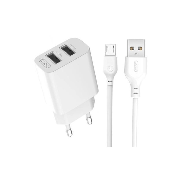Зарядний пристрій XO L109 12W (2USB/2.4A) + USB - MicroUSB White (XO-L109-M) - зображення 1