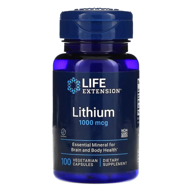 Минералы Life Extension Литий, 1000 мкг, Lithium, 100 вегетарианских капсул (LEX-24031) - изображение 1