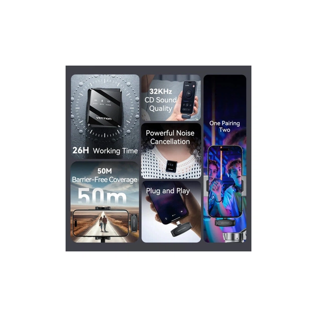 Мікрофон VENTION USB-C 2-Pack Wireless Lavalier Black (NCBB0) - зображення 7