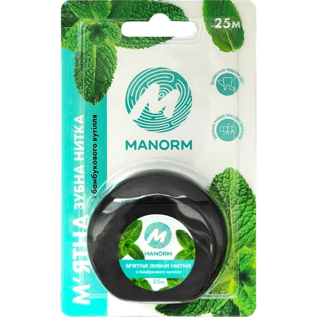 Зубна нитка Manorm М'ятна з бамбукового вугілля 25 м (6974627760200) - зображення 1