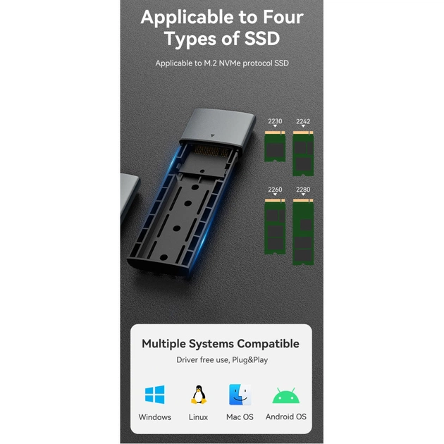 Кишеня зовнішня Vention SSD M.2 (NVME) M-key USB Type-C 3.2 gray (KPGH0) - picture 7