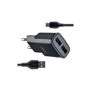 Зарядний пристрій XO L92C (2USB/2.4A) + USB - Type-C Чорний (XO-L92C-T) зображення 1