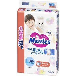 Підгузки Merries Ultra Jumbo L 9-14 кг 60 шт (4901301423269) зображення 1
