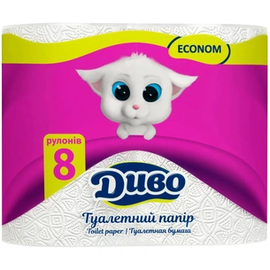 Туалетний папір Диво Econom 2 шари білий 8 рулонів (4820003832073) зображення 1