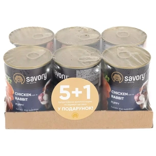 Консерви для собак Savory Набір 5+1 All breeds Puppy з кроликом 400 г (2700000054994) зображення 1