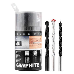 Набір свердл Graphite по металу, дереву, цеглі, 3–6,8,10мм, 18шт (54T430) зображення 1