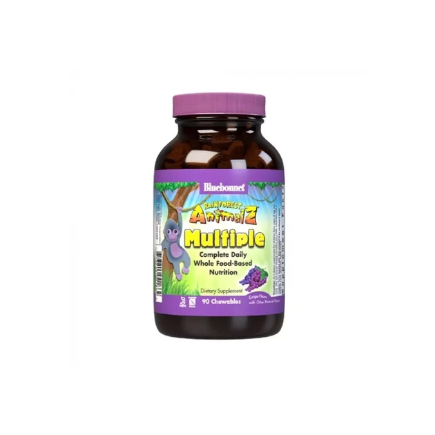 Вітамінно-мінеральний комплекс Bluebonnet Nutrition Мультивітаміни для дітей, Смак Винограду, Rainforest Animalz, 90 жувальних цукерок (BLB-0186) - изображение 1
