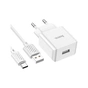 Зарядний пристрій HOCO C106A Leisure USB + cable USB to USB-C 10.5W White (6931474783912) - зменшене зображення 2