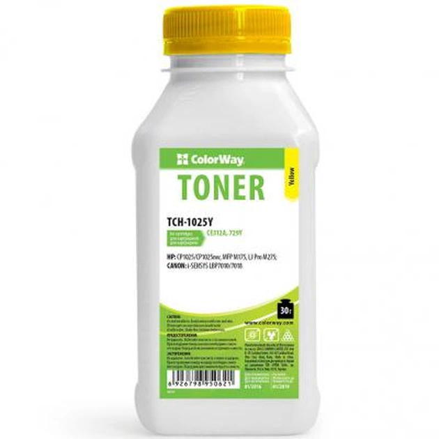 Тонер ColorWay HP CLJ CP1025/Pro100/M175 Yellow 30g (TCH-1025Y) - изображение 1
