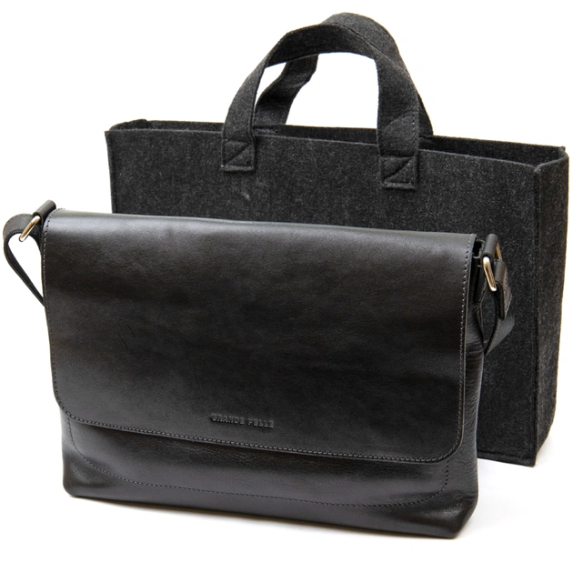 Сумка Grande Pelle Шкіряна чоловіча Чорна (11429) - зображення 9