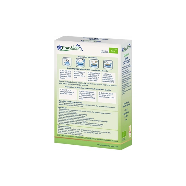 Дитяча каша Fleur Alpine Organic Corn Кукурудзяна 175 г (4779050670124) - picture 2
