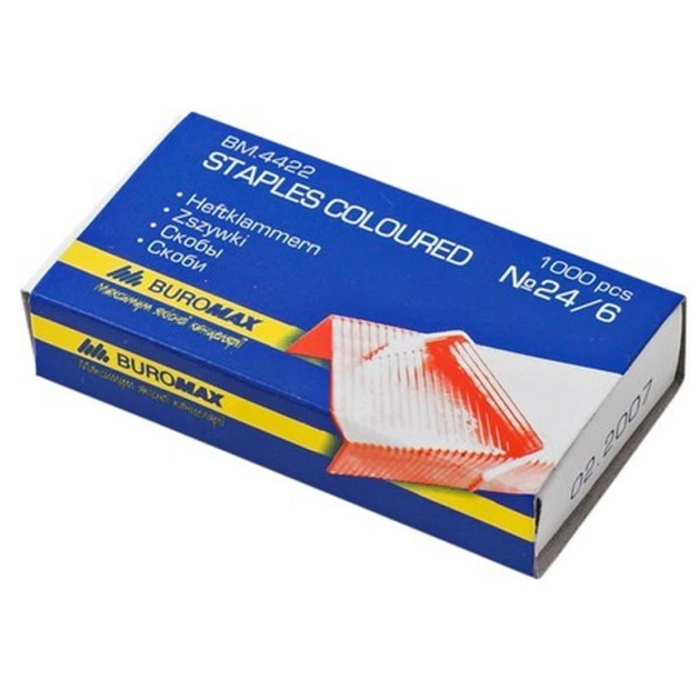 Скобы для канцелярского степлера Buromax №24/6, color, 1000 шт. (BM.4422) - изображение 1