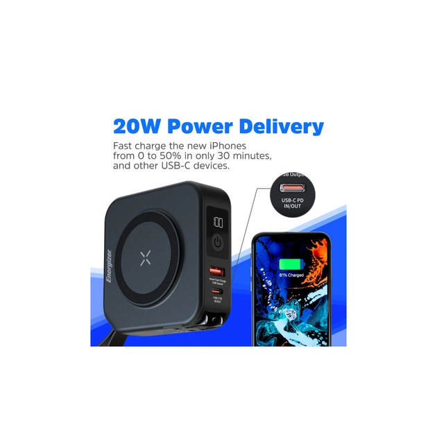 Батарея універсальна Energizer Magnetic Wireless 10000mAh 20W PD, AC зарядка, QI/15W, built-in USB-C (QM10001AC) - зображення 11