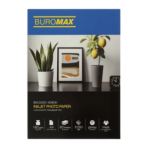Фотопапір Buromax PRO А4 Glossy 180 г/м2, 60ст. (BM.2220-4060K) зображення 1