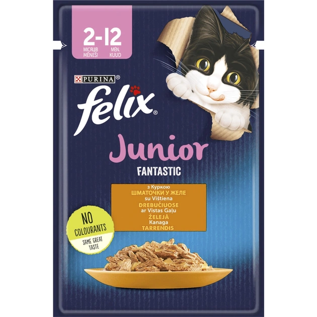 Влажный корм для кошек Purina Felix Fantastic Junior с курицей в желе 85 г (7613039832189) - изображение 1