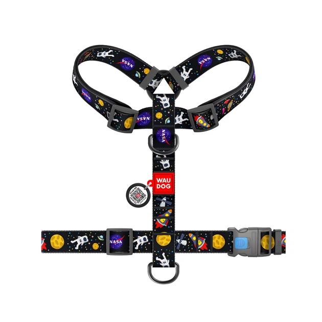Шлея для собак WAUDOG Nylon анатомічна H-подібна з QR-паспортом "NASA" пластиковий фастекс XL (323-0047) - picture 2