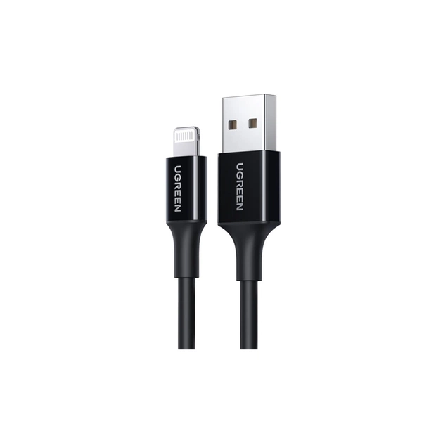 Дата кабель USB 2.0 AM to Lightning 2.0m US155 2.4A, Nickel Plating ABS Shell Black Ugreen (80823) - зображення 1