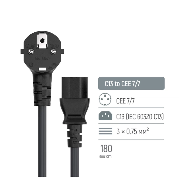 Кабель живлення C13 1.8m black ColorWay (CW-CBP082-BK) - picture 6