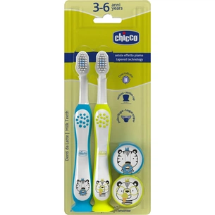 Дитяча зубна щітка Chicco 3-6 років, 2 шт. жовтий/блакитна (8058664174751) (12084.11) зображення 1