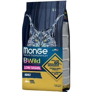 Сухий корм для кішок Monge Cat Bwild Low Grain з м'ясом зайця 1.5 кг (8009470012003) зображення 1