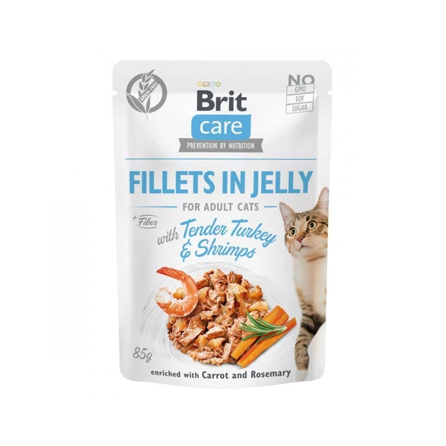 Вологий корм для кішок Brit Care Cat pouch 85 г (індичка з креветками в желе) (8595602540570) - зображення 1