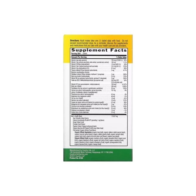 Мультивітамін Country Life Мультивітаміни для Чоловіків, Core Daily-1 for Men, 60 таблеток (CLF-08190) - зображення 3