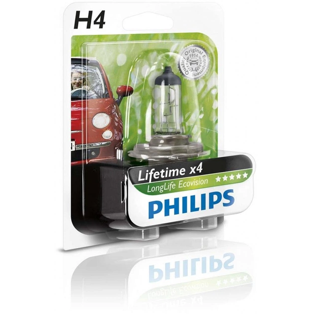 Автолампа Philips H4 LongLife EcoVision, 1шт (12342LLECOB1) - зображення 1