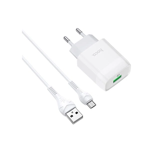 Зарядний пристрій HOCO C72Q Glorious USB QC3.0 + cable USB to Micro 5P 18W White (6931474732538) зображення 1