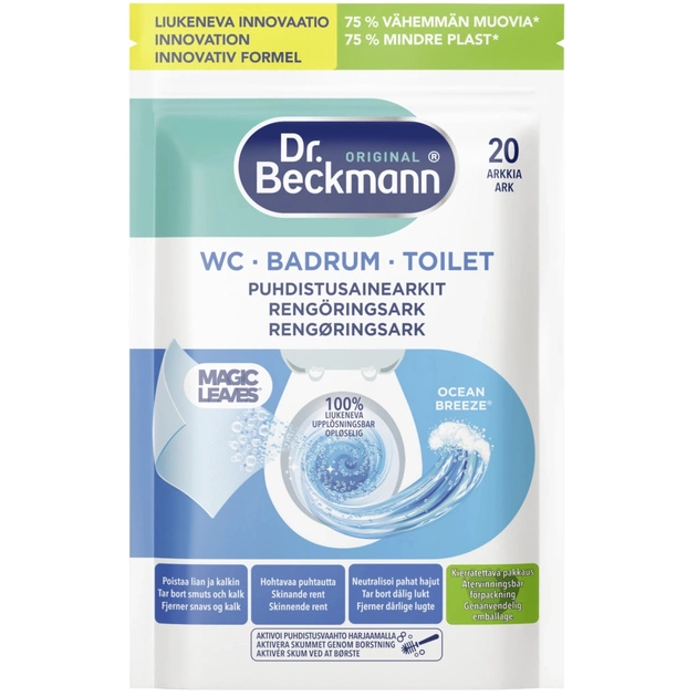 Средство для чистки унитаза Dr. Beckmann Magic Leaves Растворные салфетки Океанский бриз 20 шт. (4008455615813) - изображение 1