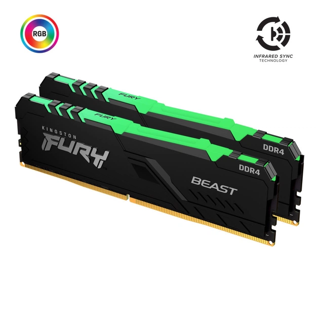 Модуль пам'яті для комп'ютера DDR4 32GB (2x16GB) 3000 MHz Fury Beast RGB Kingston Fury (ex.HyperX) (KF430C15BB1AK2/32) - изображение 1