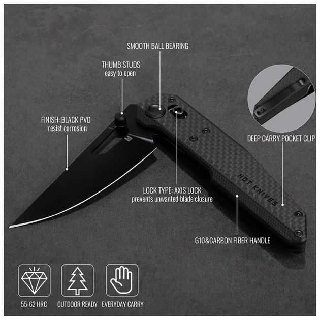 Ніж Hightron Sharplyn, 14C28N, G10 + CF, чорний, чорний клинок (HK01BLK) - picture 11