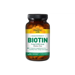 Вітамін Country Life Концентрований Біотин (В7), 5 мг, High Potency Biotin, 120 ж (CLF-06506) зображення 1