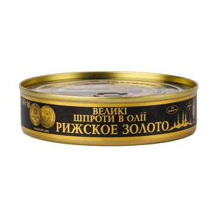 Рибні консерви Ризьке золото Шпроти великі в олії 160 г (4820062446990) зображення 1