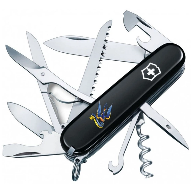 Ніж Victorinox Huntsman Ukraine 91 мм Чорний Тризуб-Ластівка + Слава Україні (1.3713.3_T1220u) - зображення 1