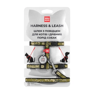 Шлея для котів WAUDOG Nylon з QR-паспортом "Мілітарі" з повідцем XS (329-4026) зображення 1