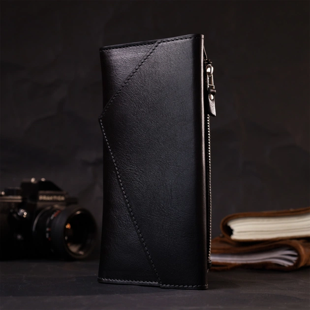 Гаманець Grande Pelle З монетницею зовні з натуральної шкіри Чорний (11646) - зображення 10