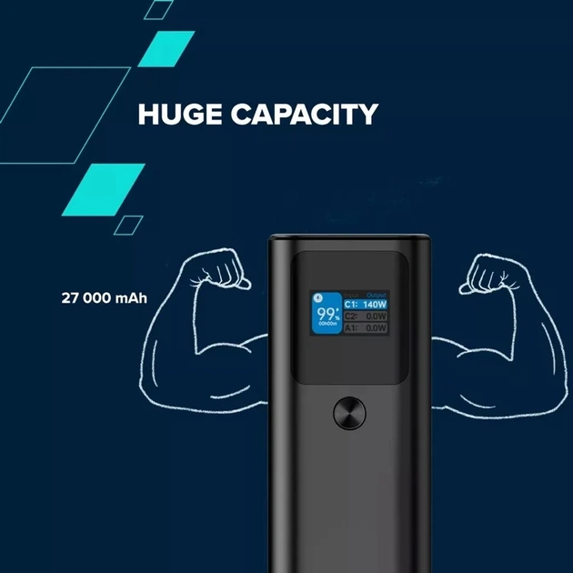 Батарея універсальна Canyon PB-2010 27000mAh PD/3.1/140Wh, in/out2xUSB-C PD/140W, outUSB-A/22.5W (CNE-CPB2010DG) - зображення 8