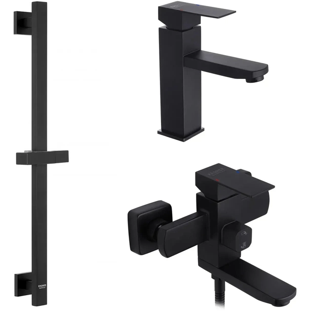 Душовий гарнітур Kroner Edelstahl Kubus - SCH060 + змішувач Edelstahl Kubus - SCH010 + штанга для душу Edelstahl Kubus - (CVS30161) - зображення 1