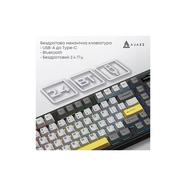 Клавиатура Ajazz AK980 V2 Maillard Switch Wireless/Bluetooth/USB UA Black/Grey/Yellow (AK980-V2-M-BGY) - изображение 3