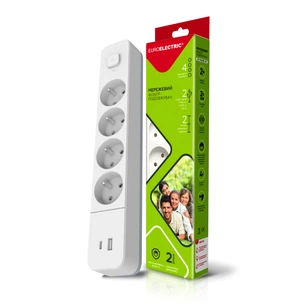Сетевой фильтр питания EUROELECTRIC Х4 10А 2м USB, Type-C, White (EE-104USB/C-2M) изображение 1