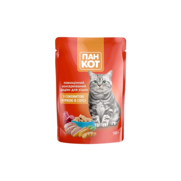 Влажный корм для кошек Пан Кот курица в соусе 100 г (4820111140985) - изображение 1
