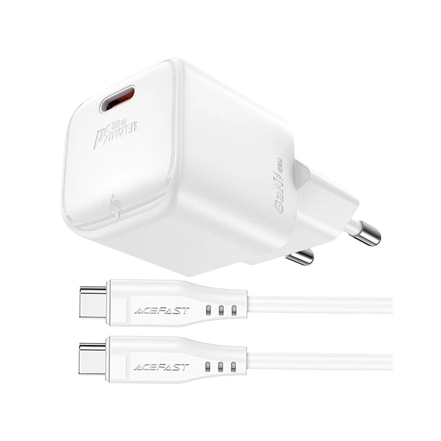 Зарядное устройство Acefast USB-C 30W Gan A77 mini + USB-C cable Fast Charger White (6974316282853) - изображение 1