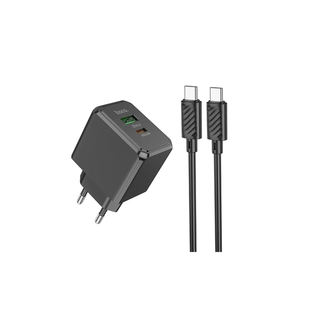 Зарядний пристрій HOCO CS14A USB-C PD20W + USB QC3.0 + cable USB-C to USB-C black (6942007603911) - изображение 1