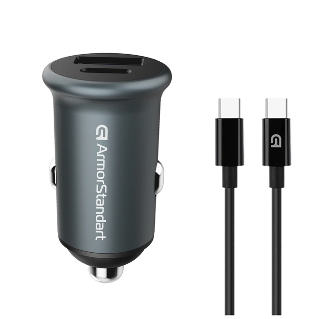 Зарядний пристрій Armorstandart USB Type-C PD20W + USB QC 3.0 Grey + cable USB-C (ARM82461) - изображение 1