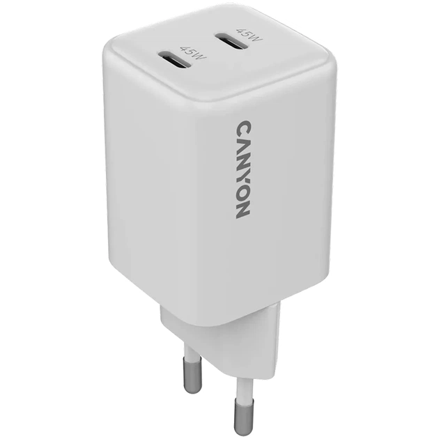 Зарядное устройство Canyon CU45CC GaN 45W 2xPD EU White (CNS-CUW45CC) - изображение 1