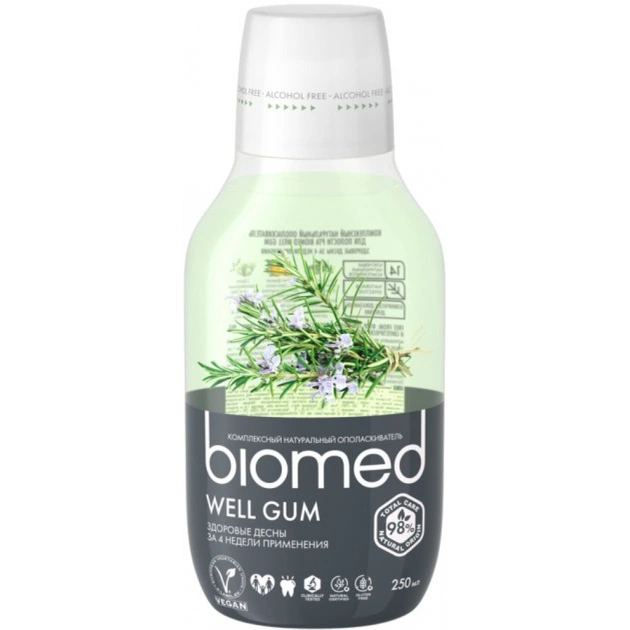 Ополіскувач для порожнини рота BioMed Well Gum Здоров'я ясен М'ята 250 мл (7640168931643) - изображение 1