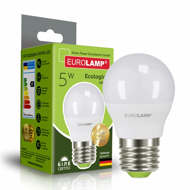 Лампочка Eurolamp LED G45 5W E27 4000K 220V (LED-G45-05274(P)) - зображення 1